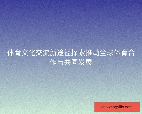体育文化交流新途径探索推动全球体育合作与共同发展