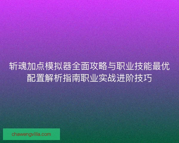 斩魂加点模拟器全面攻略与职业技能最优配置解析指南职业实战进阶技巧