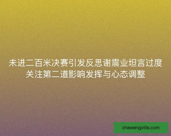未进二百米决赛引发反思谢震业坦言过度关注第二道影响发挥与心态调整 未进二百米决赛引发反思谢震业坦言过度关注第二道影响发挥与心态调整